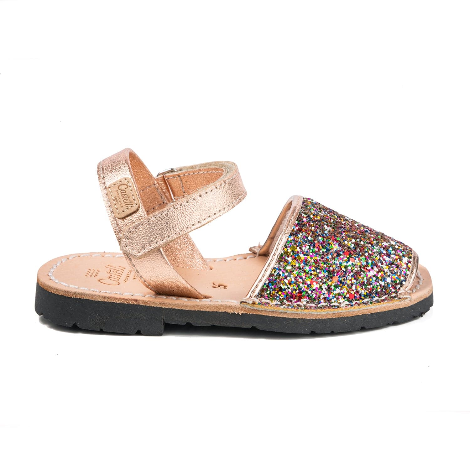 Glitter Kids Sandal - Iker 1002R Glitter Leather Open Toe Menorcan