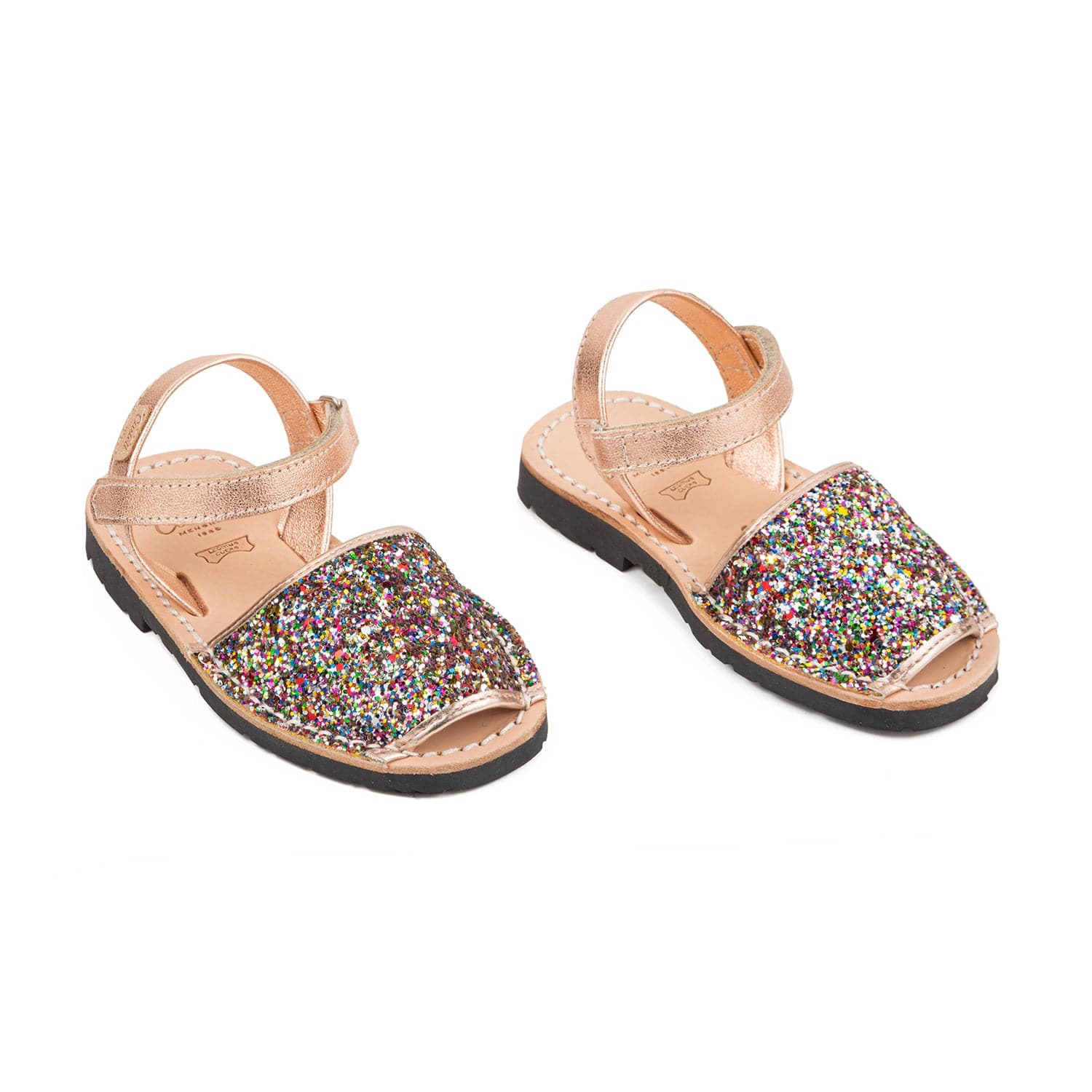 Glitter Kids Sandal - Iker 1002R Glitter Leather Open Toe Menorcan