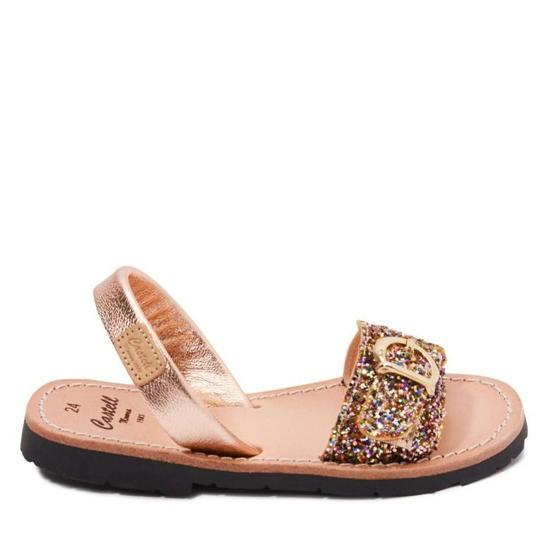 Glitter Leather Open Toe Kids Menorcan Sandal (Renewed) - A 1620