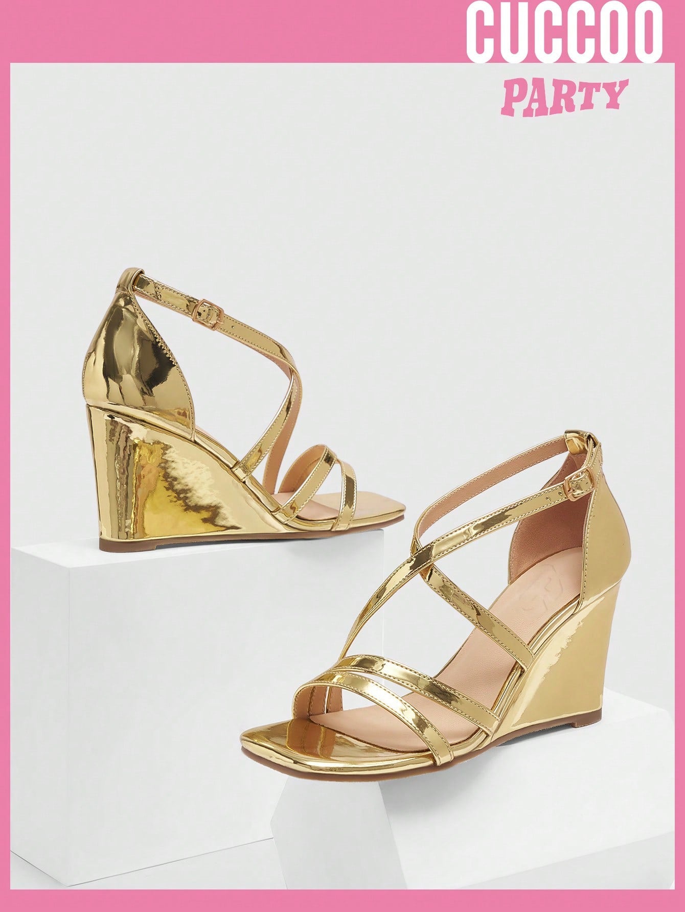 Gold wedge heel sandals spring summer woman shoes fashionable