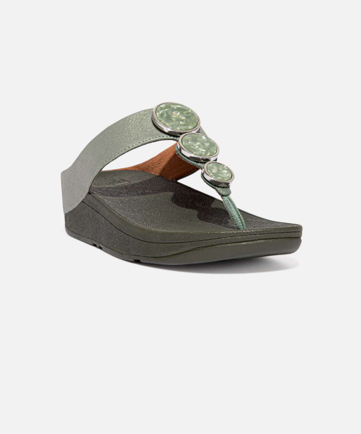 Green FitFlop Halo Shimmer Toe Post Sandals