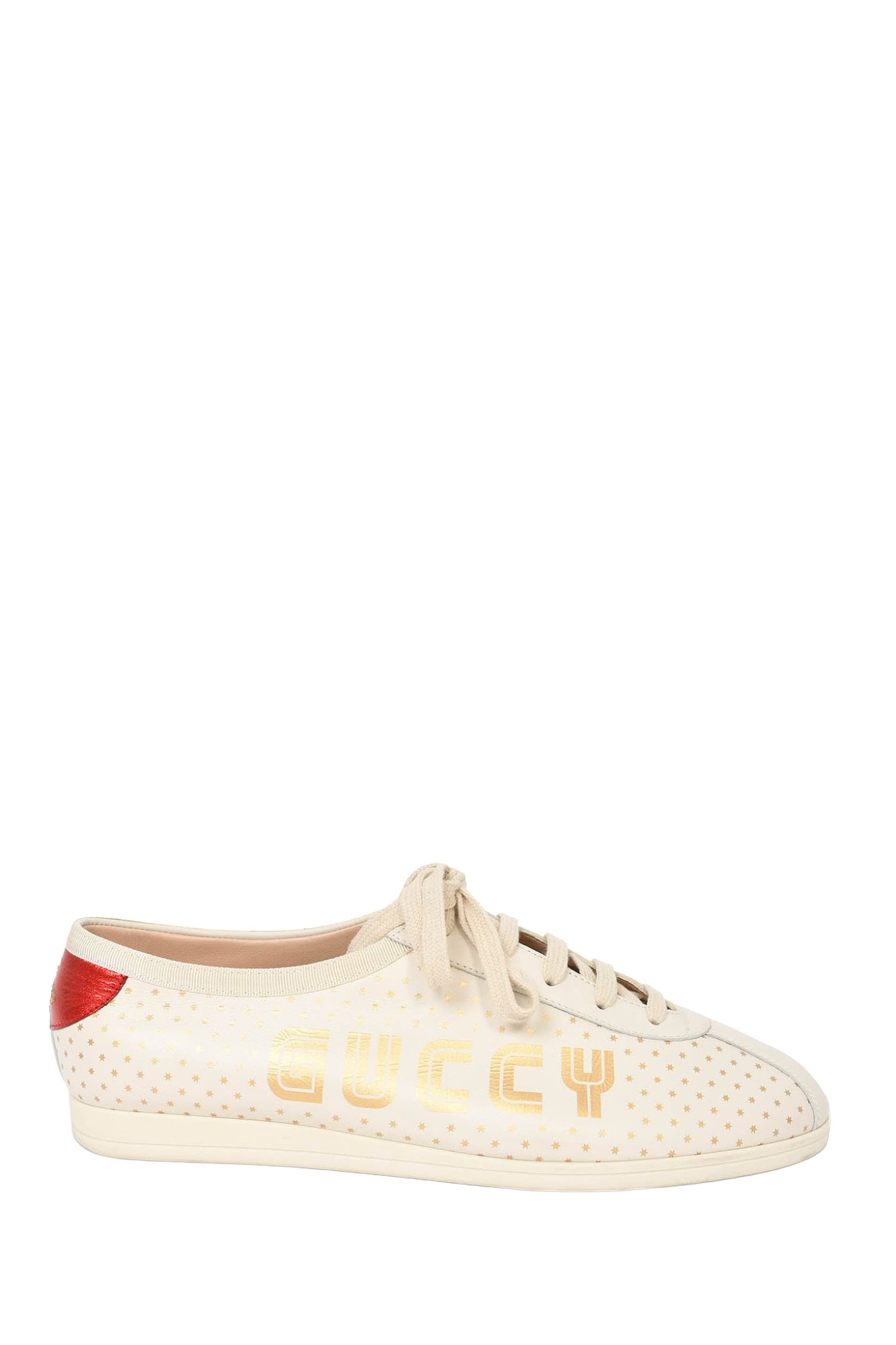 Gucci Cream/Gold Star Leather Guccy Falacer Low Top Sneakers Men's size 42.