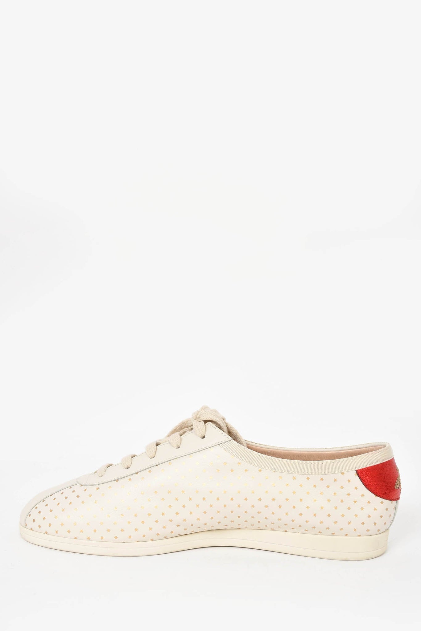 Gucci Cream/Gold Star Leather Guccy Falacer Low Top Sneakers Men's size 42.