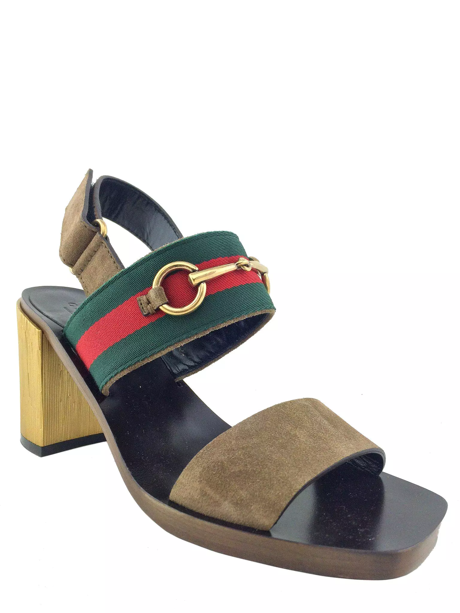 Gucci Web Trim Suede Slingback Sandals - Size 7.