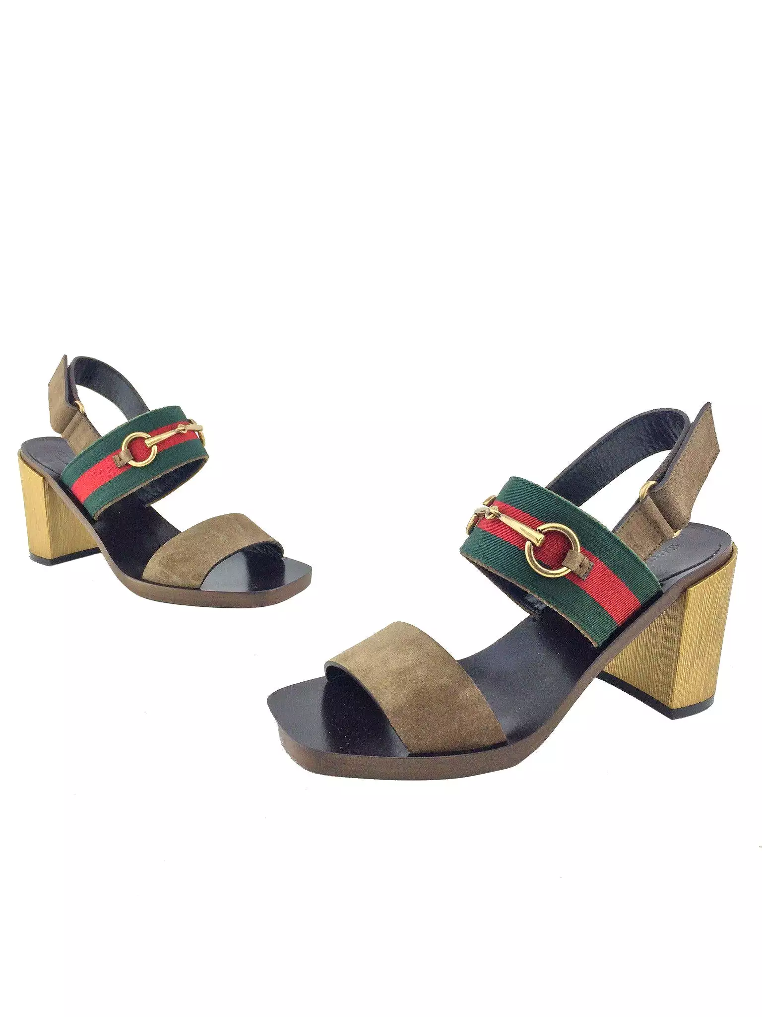 Gucci Web Trim Suede Slingback Sandals - Size 7.