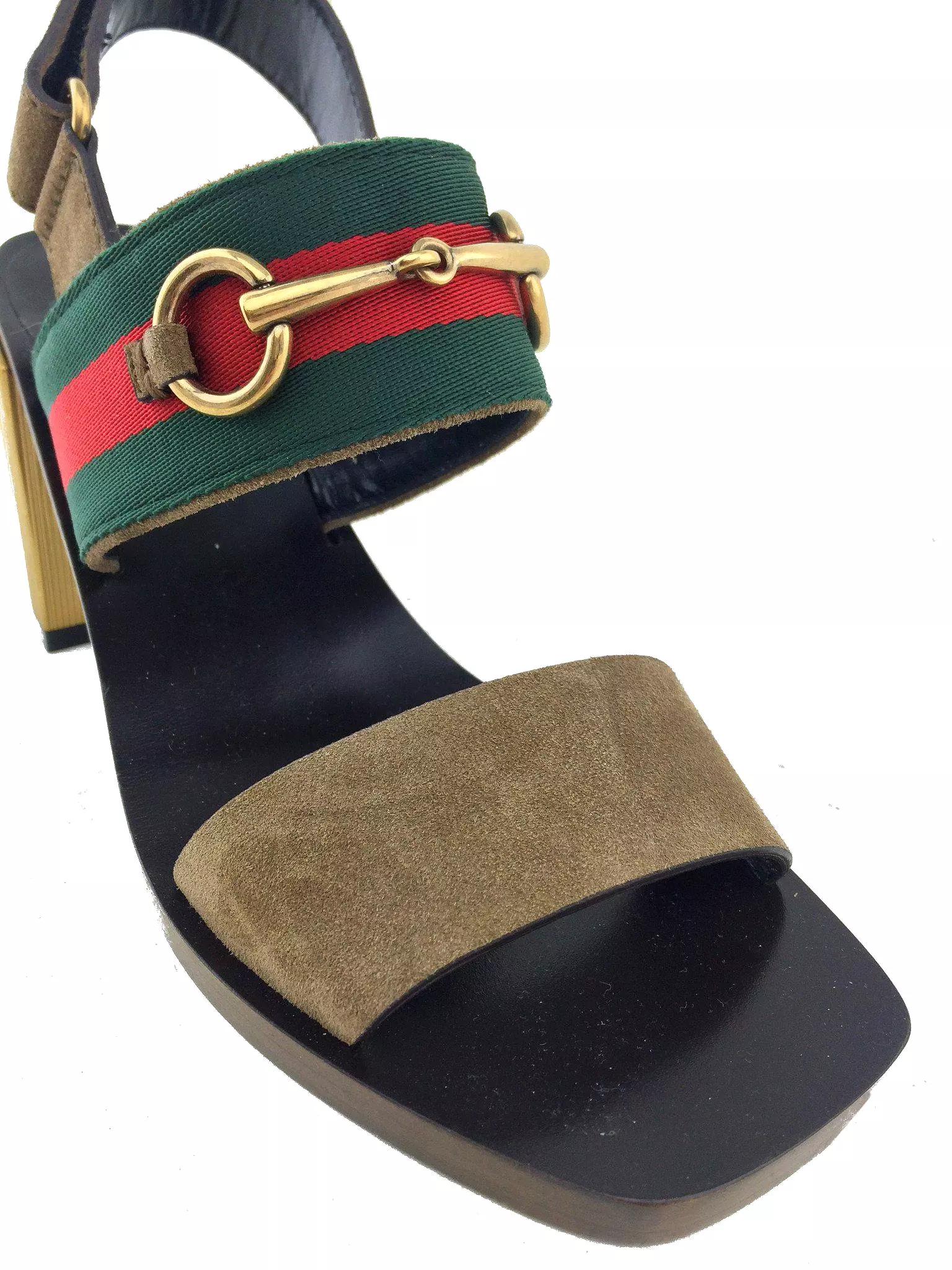 Gucci Web Trim Suede Slingback Sandals - Size 7.