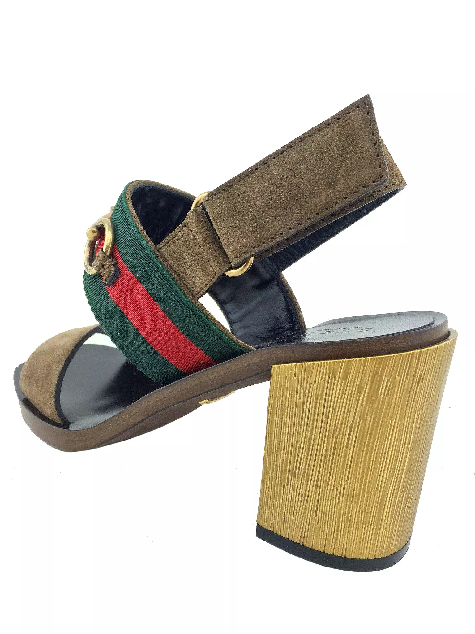 Gucci Web Trim Suede Slingback Sandals - Size 7.