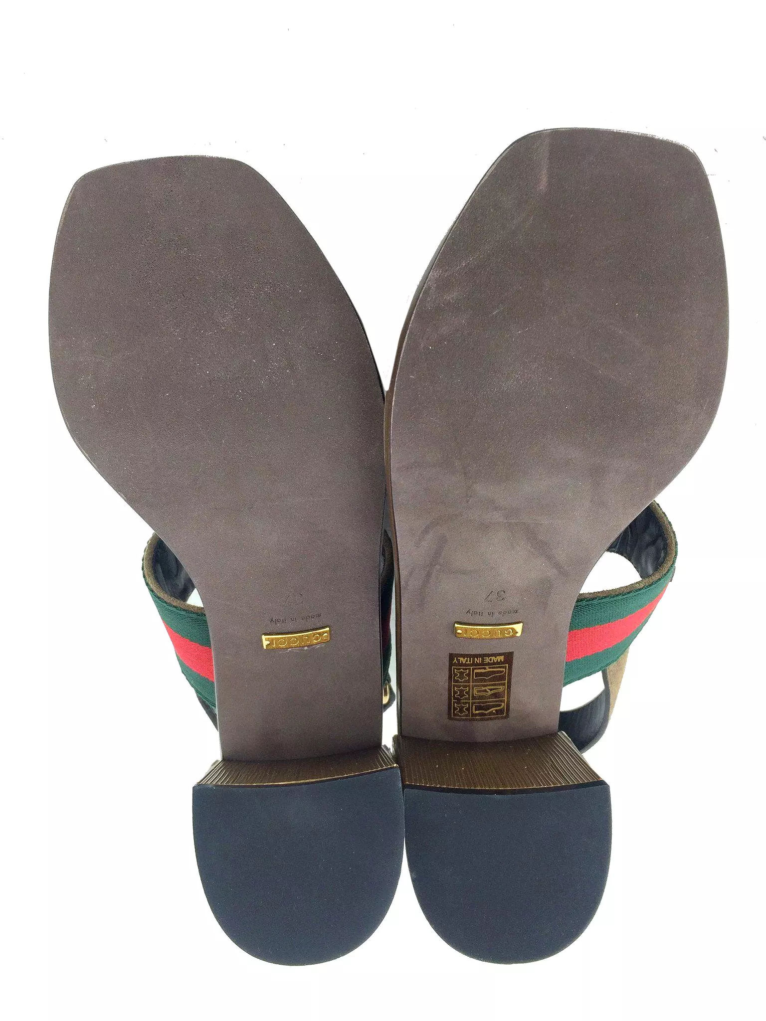 Gucci Web Trim Suede Slingback Sandals - Size 7.