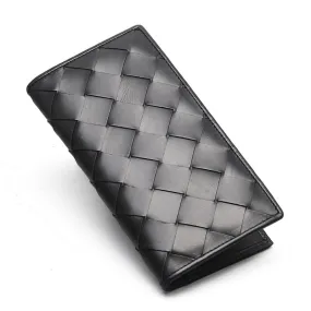 Hand Woven Long Leather Wallet for Men - Ultra Thin and Soft Business Purse