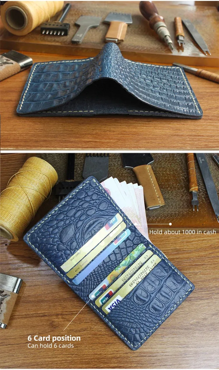 Handmade Genuine Leather Wallet - Alligator Pattern - Unisex - 6 Card Slots