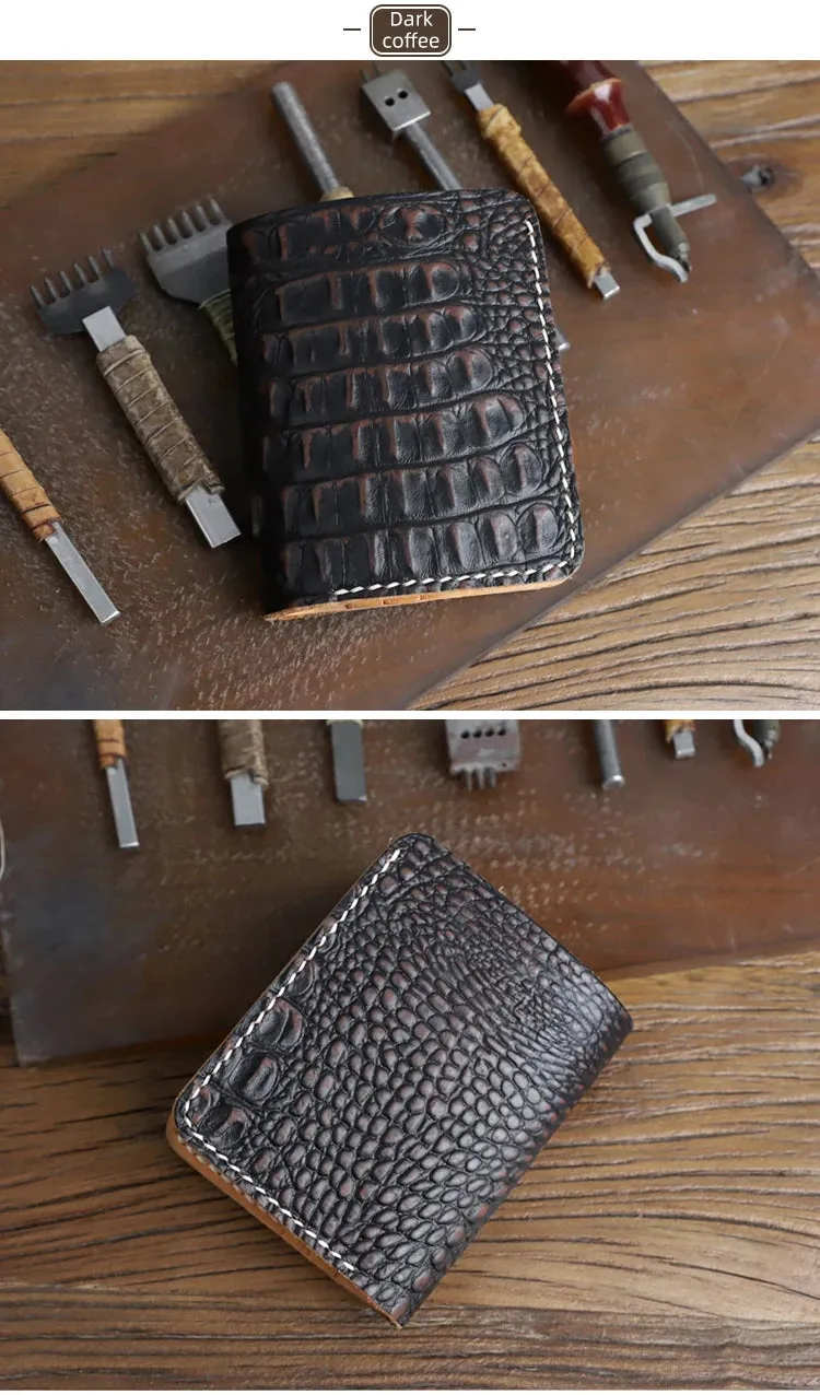 Handmade Genuine Leather Wallet - Alligator Pattern - Unisex - 6 Card Slots