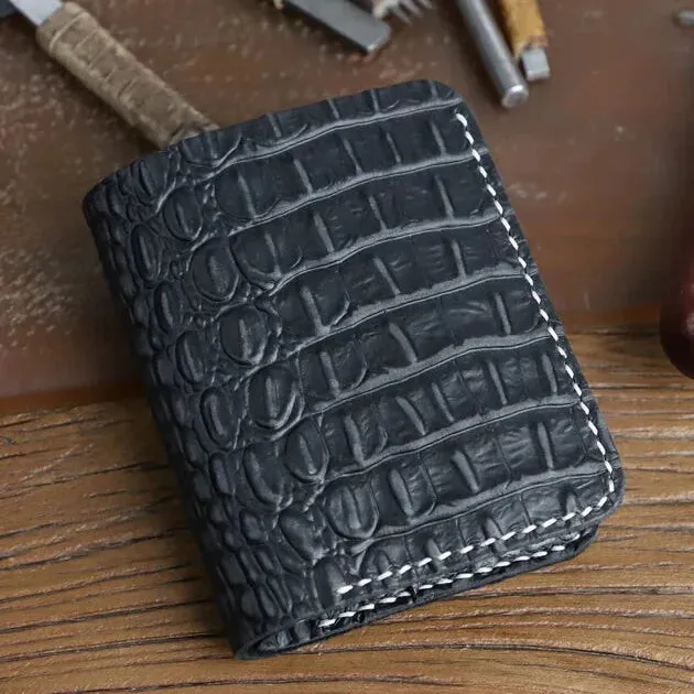 Handmade Genuine Leather Wallet - Alligator Pattern - Unisex - 6 Card Slots