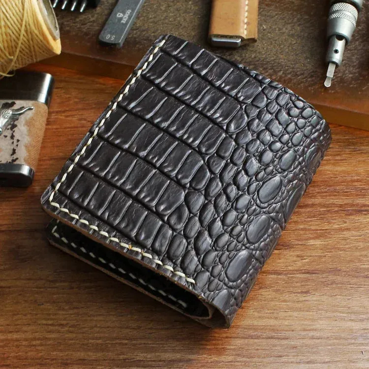 Handmade Genuine Leather Wallet - Alligator Pattern - Unisex - 6 Card Slots