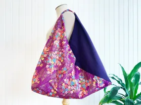 Handmade Origami Bag | Market Bag | Purple Chrysanthemum Design