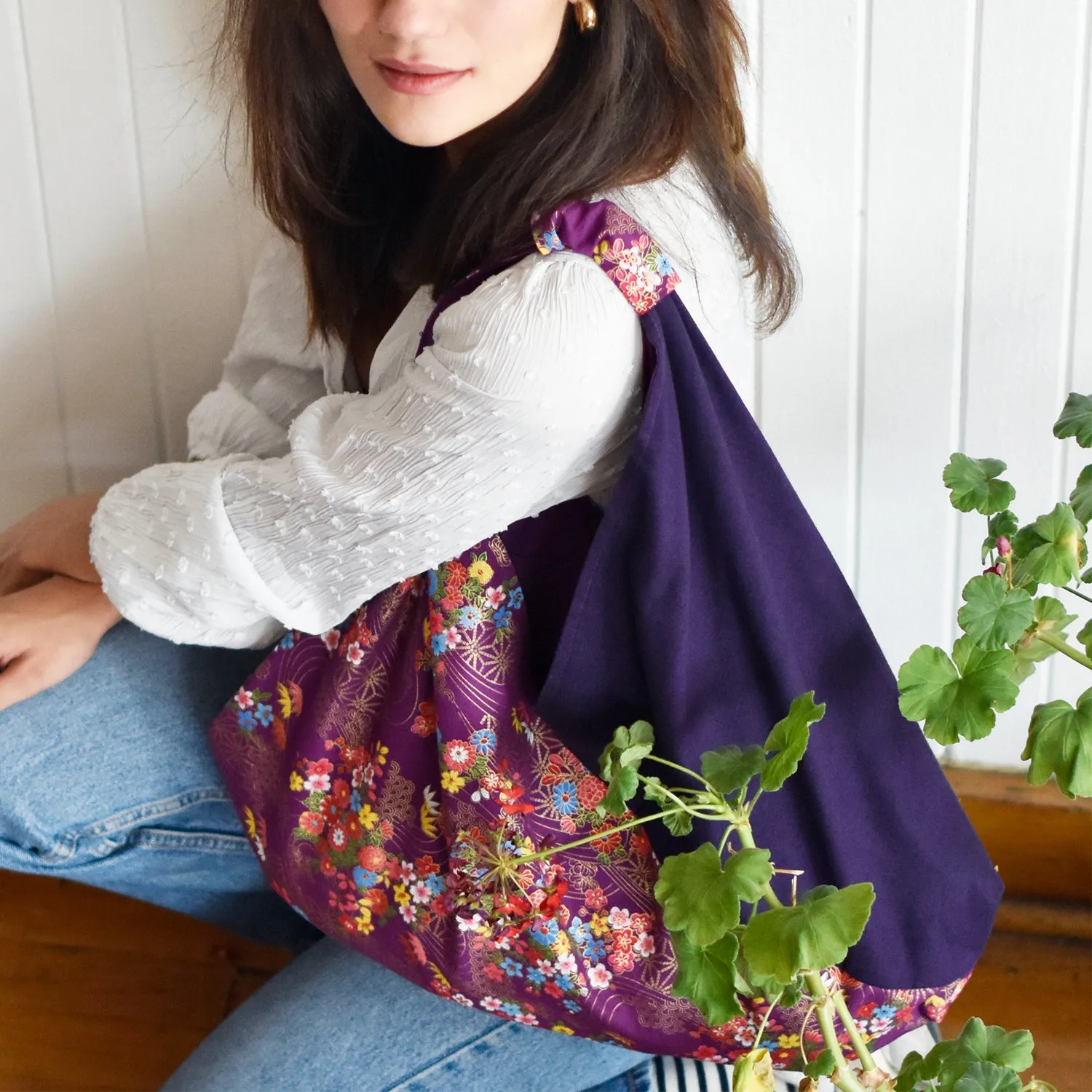 Handmade Origami Bag | Market Bag | Purple Chrysanthemum Design