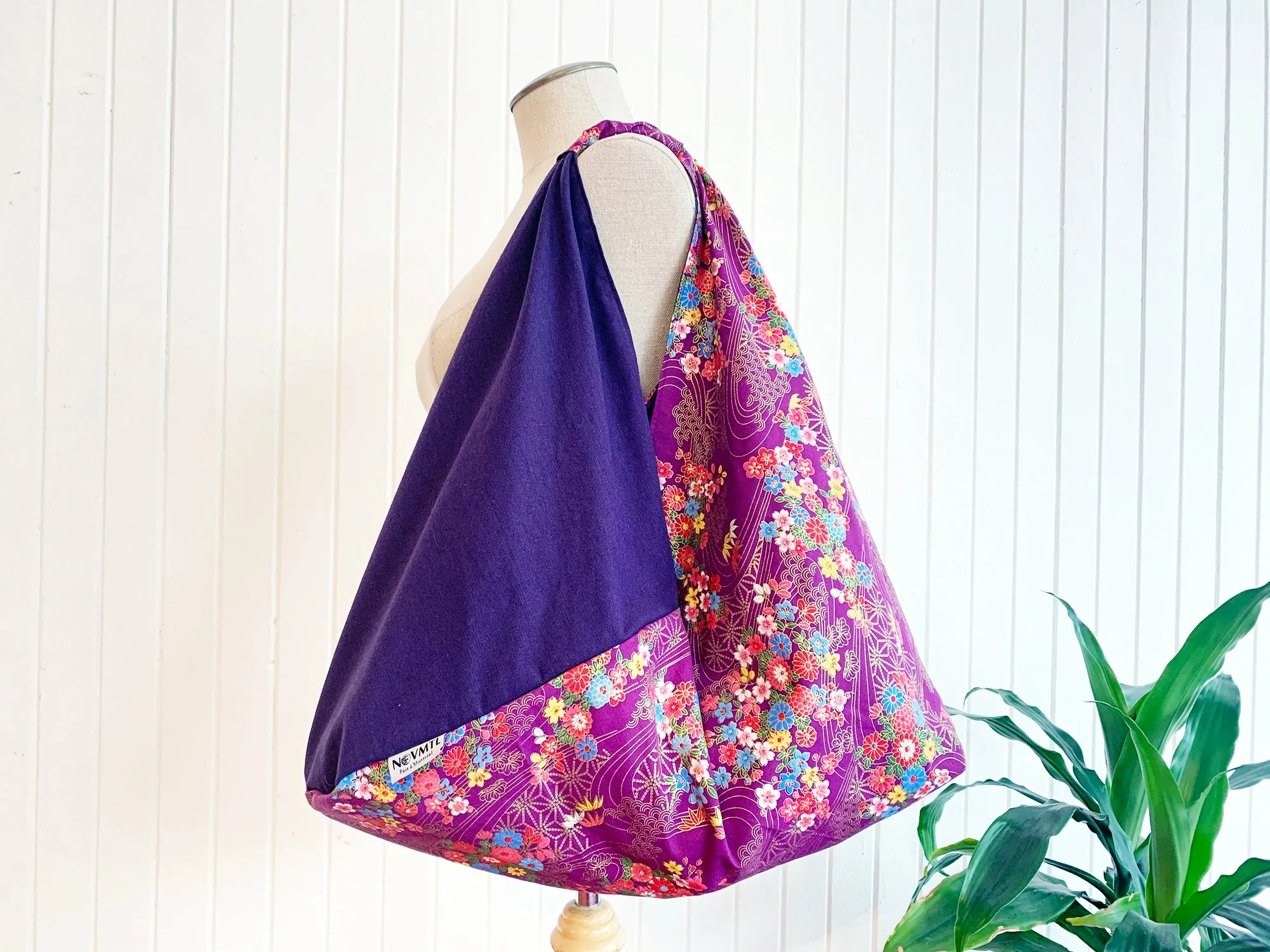 Handmade Origami Bag | Market Bag | Purple Chrysanthemum Design