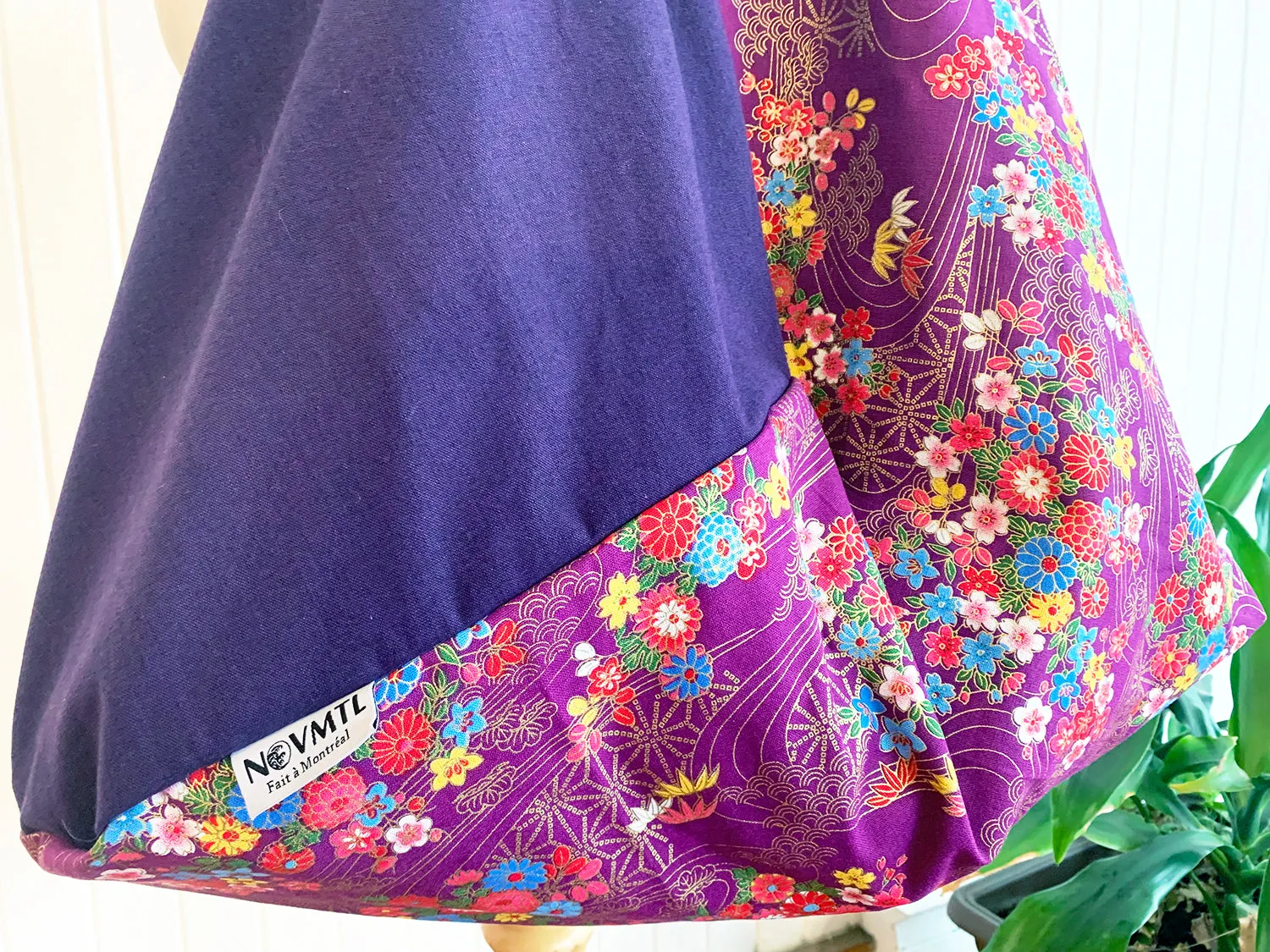 Handmade Origami Bag | Market Bag | Purple Chrysanthemum Design