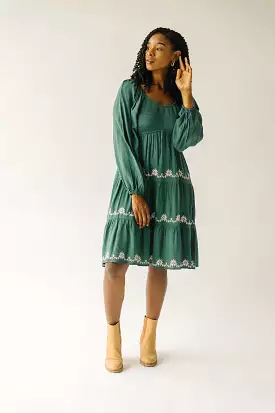 Havana Dress - Hunter Green - Embroidered Detail.