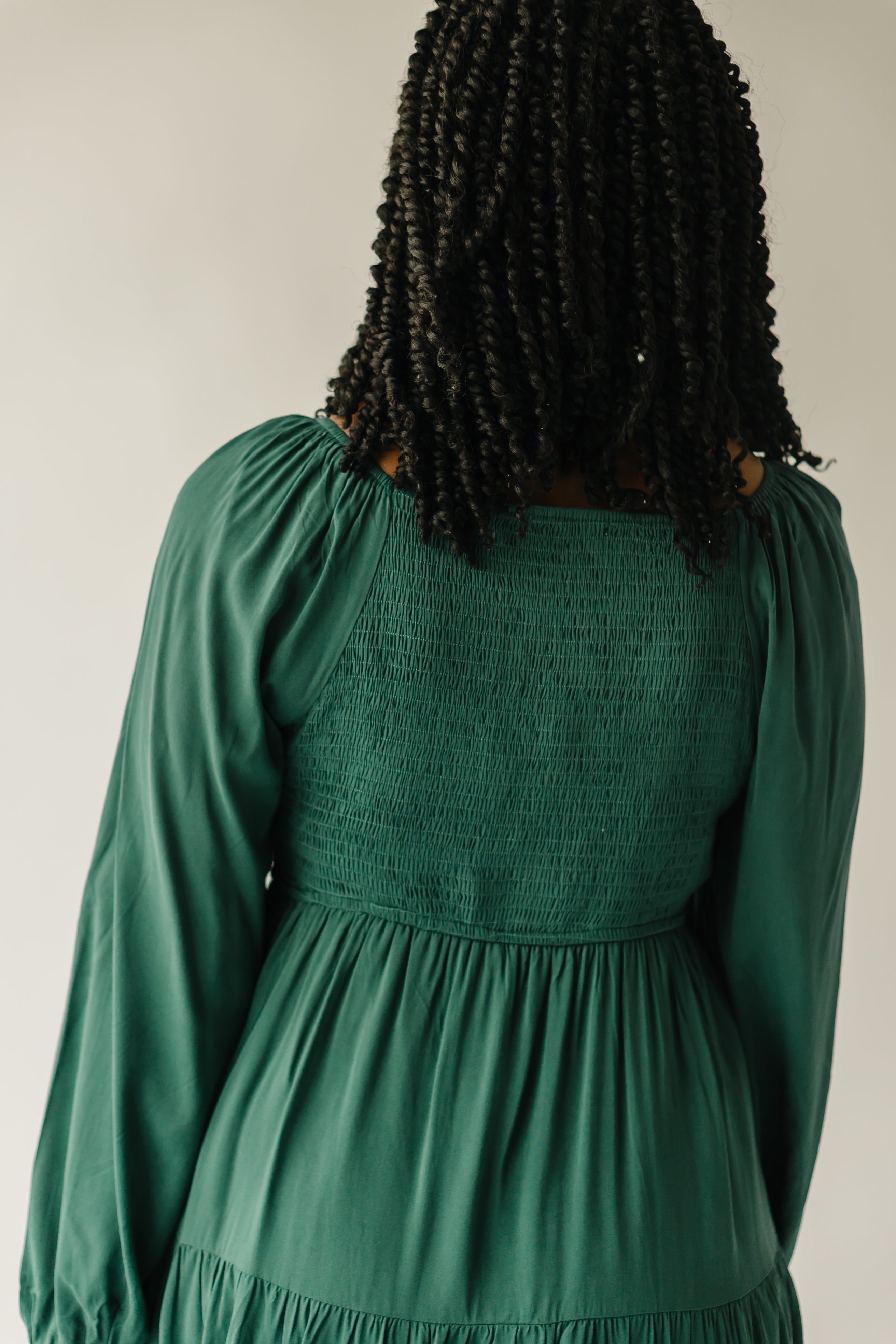 Havana Dress - Hunter Green - Embroidered Detail.