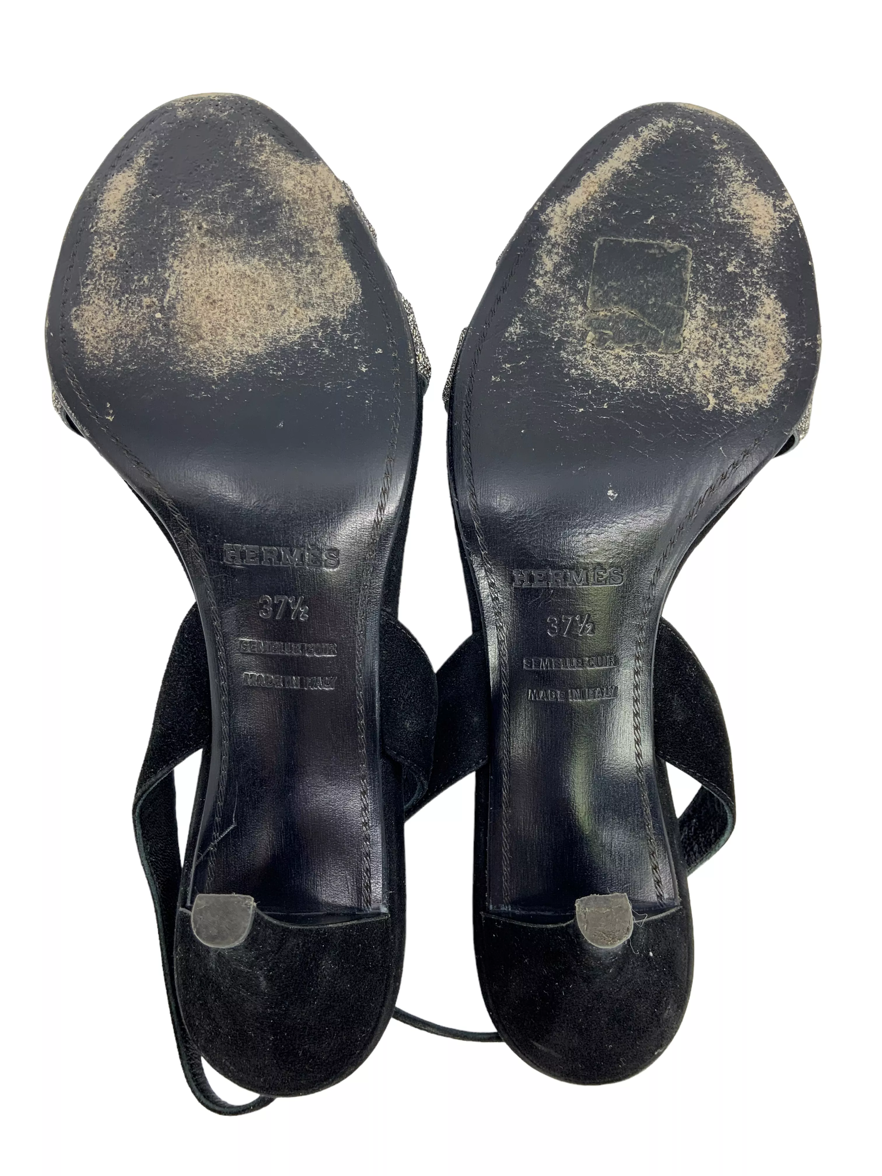 HERMES Glitter H and Suede Night Slingback Sandals 7.5