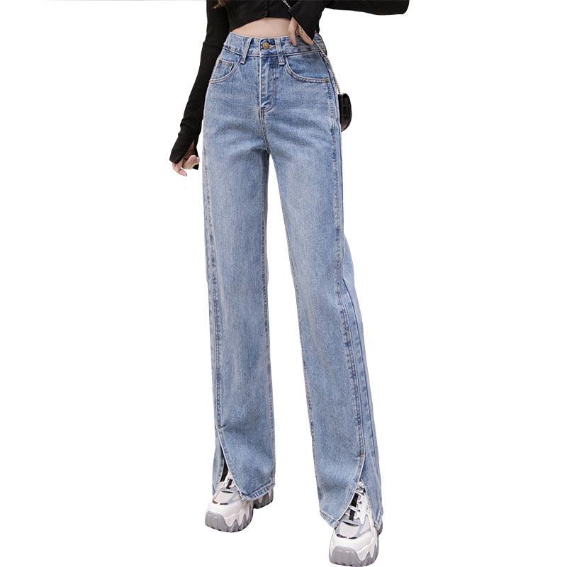 High waist slim fit jeans with a loose and straight leg cut