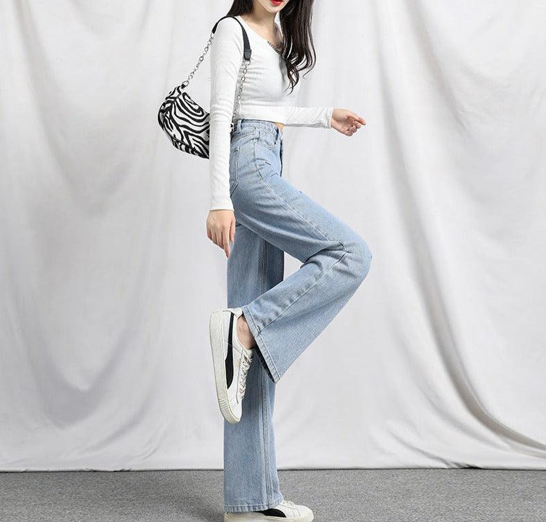 High Waist Slim Jeans Straight Drapey