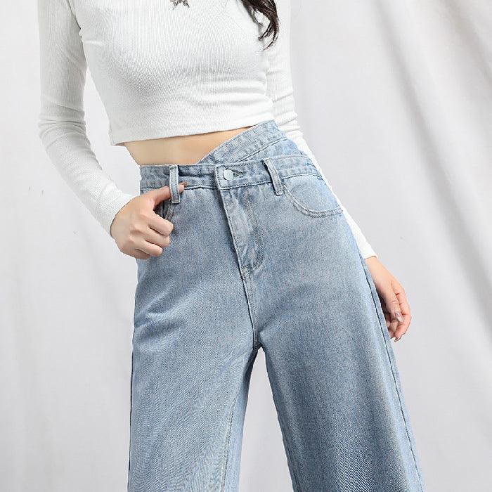 High Waist Slim Jeans Straight Drapey