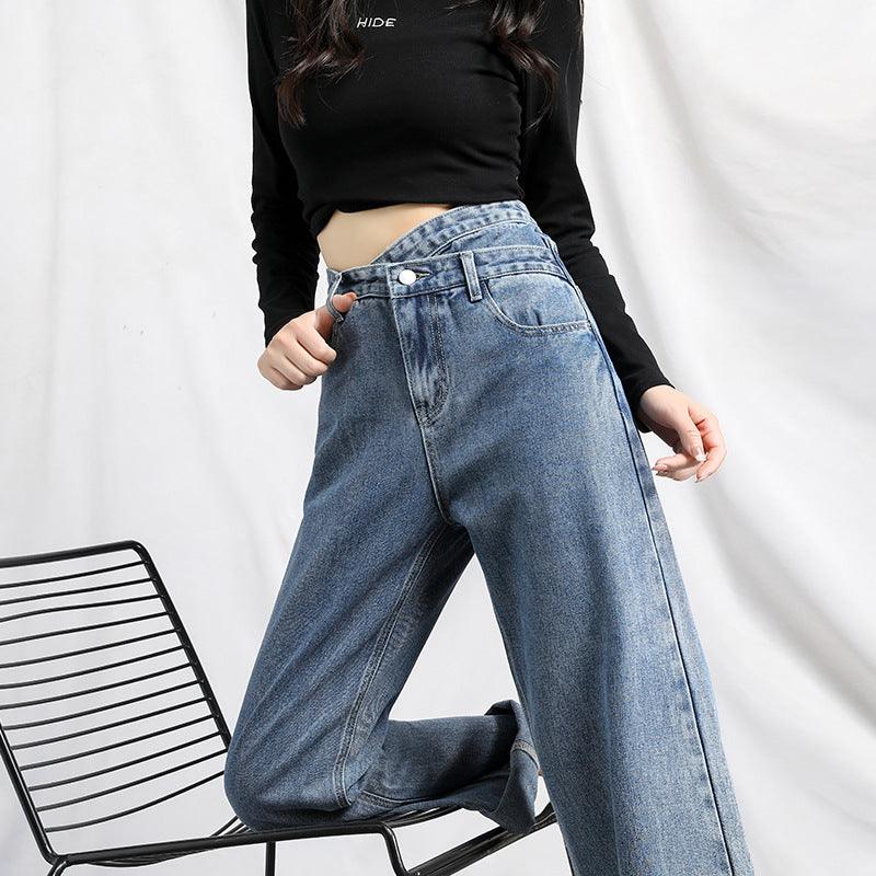 High Waist Slim Jeans Straight Drapey