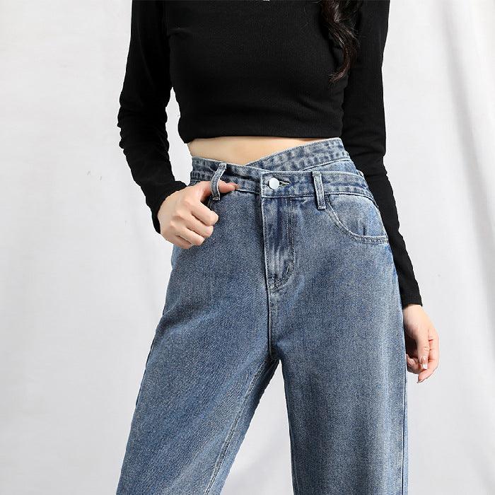 High Waist Slim Jeans Straight Drapey