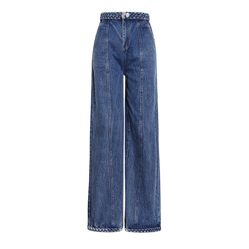 High Waisted Wide Leg Jeans with Woven Stitching