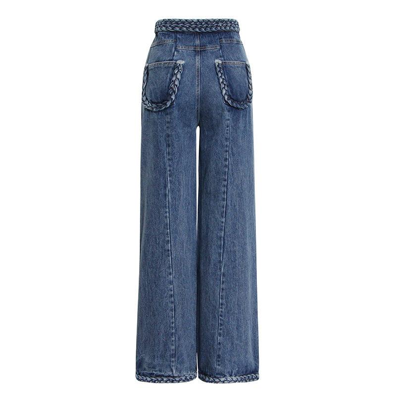 High Waisted Wide Leg Jeans with Woven Stitching