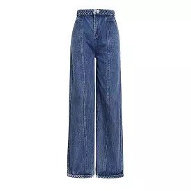 High Waisted Wide Leg Jeans with Woven Stitching