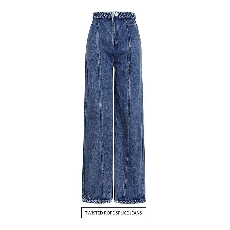 High Waisted Wide Leg Jeans with Woven Stitching