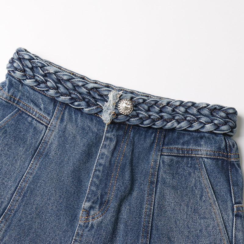 High Waisted Wide Leg Jeans with Woven Stitching