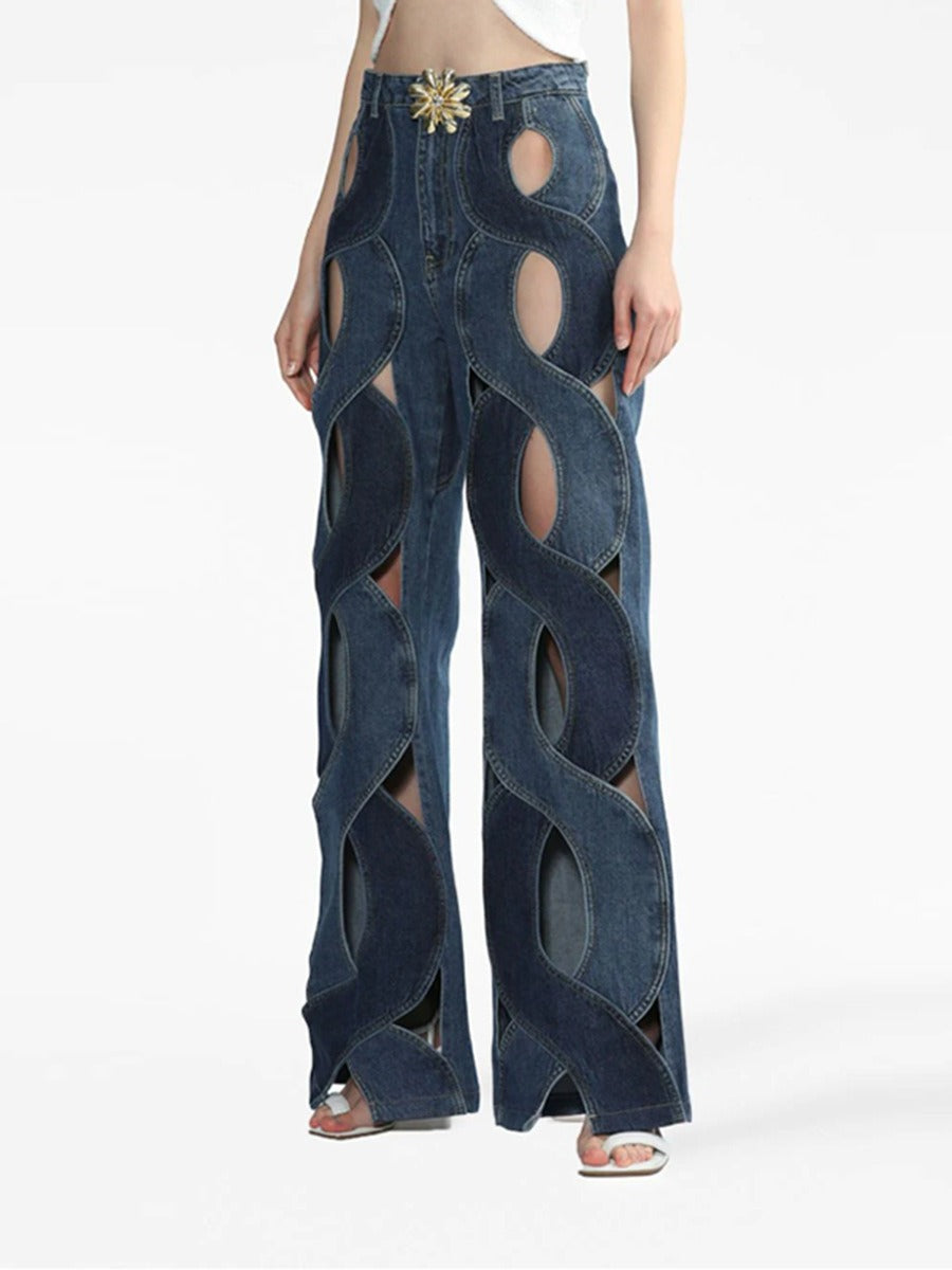 Hollow Twist High Waist Jeans