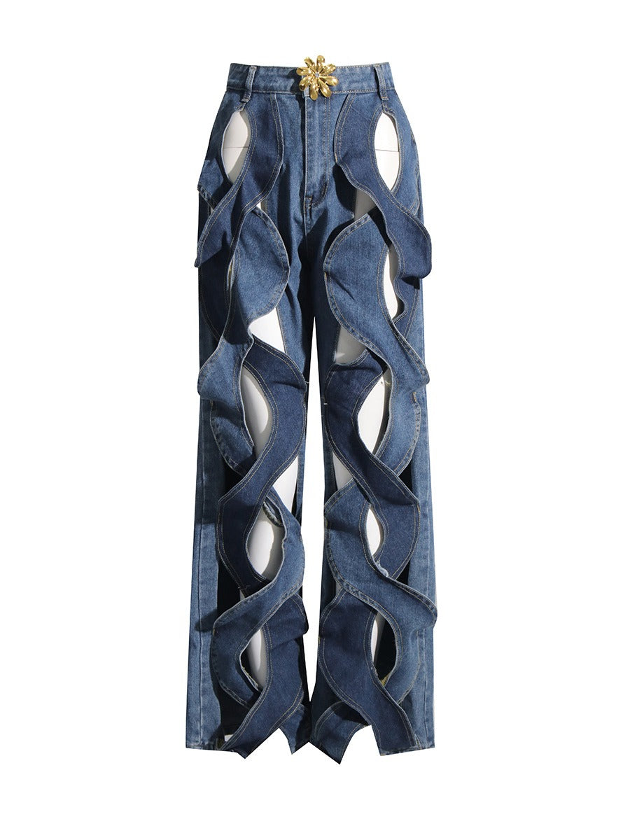 Hollow Twist High Waist Jeans