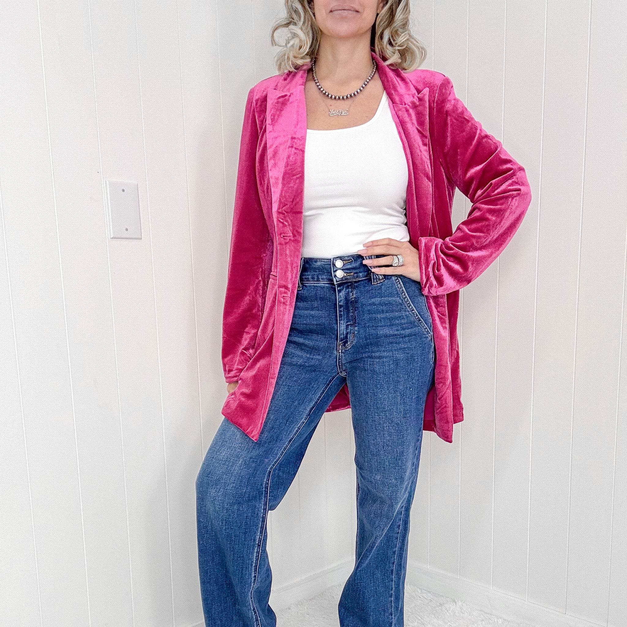 Hot Pink Velvet Blazer