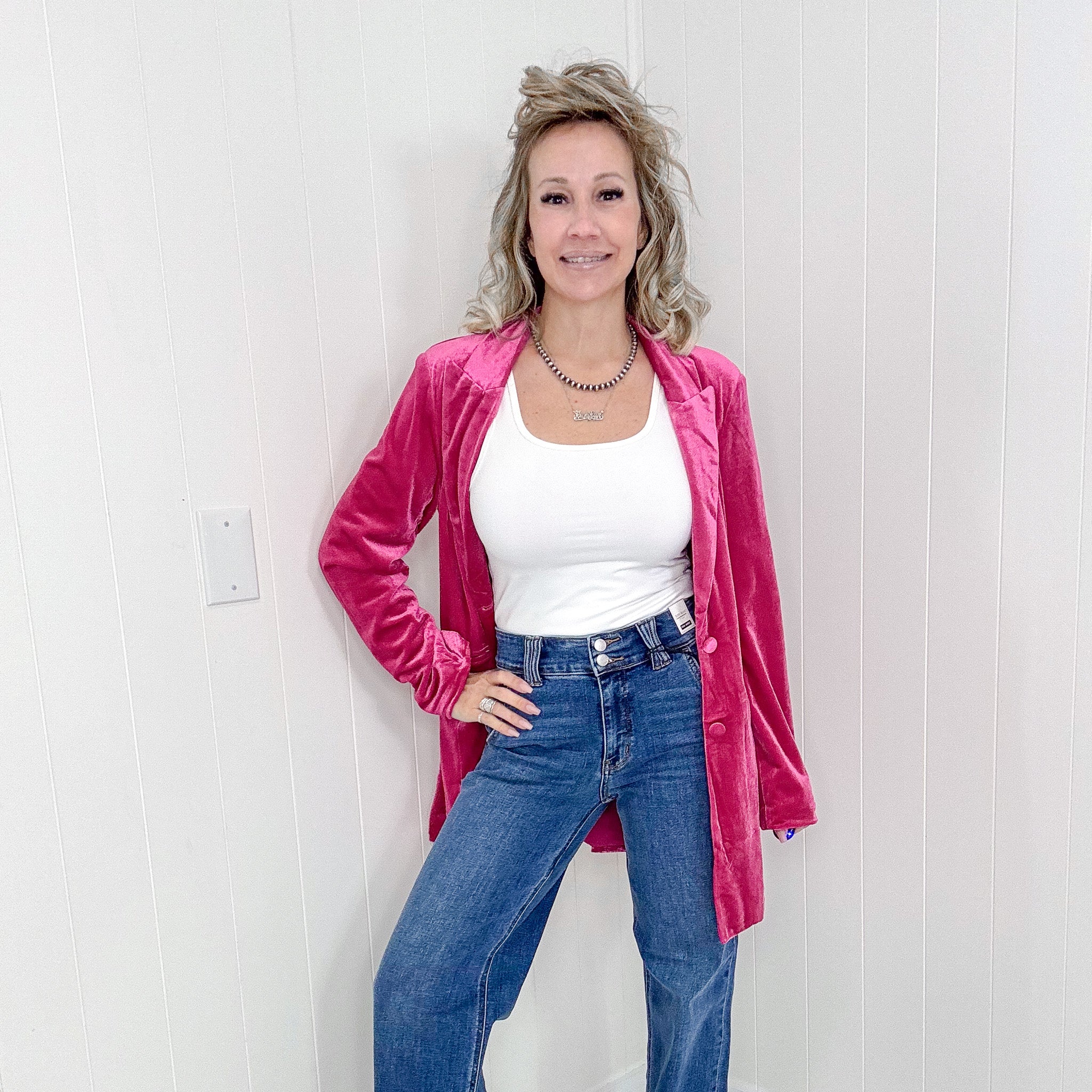 Hot Pink Velvet Blazer