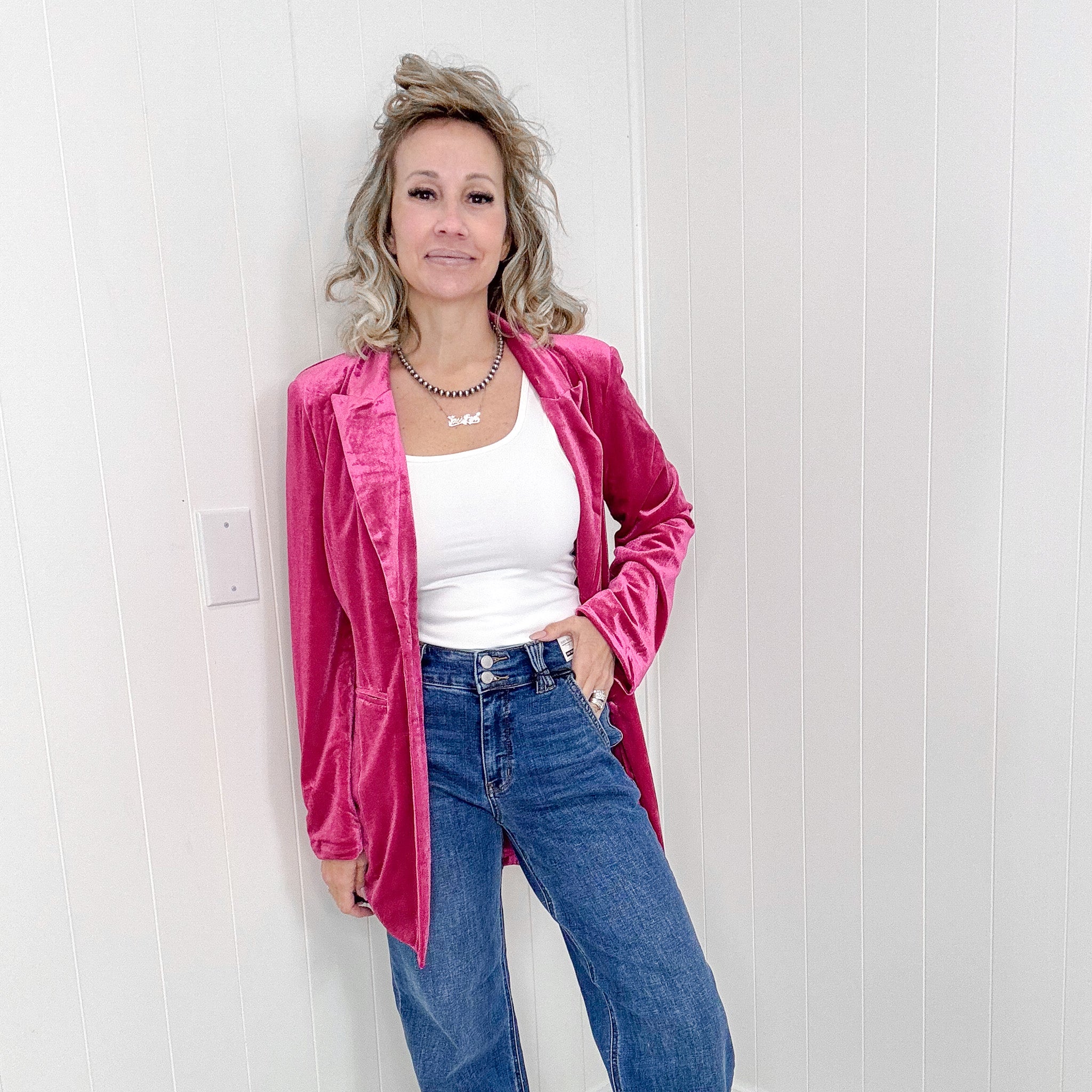 Hot Pink Velvet Blazer