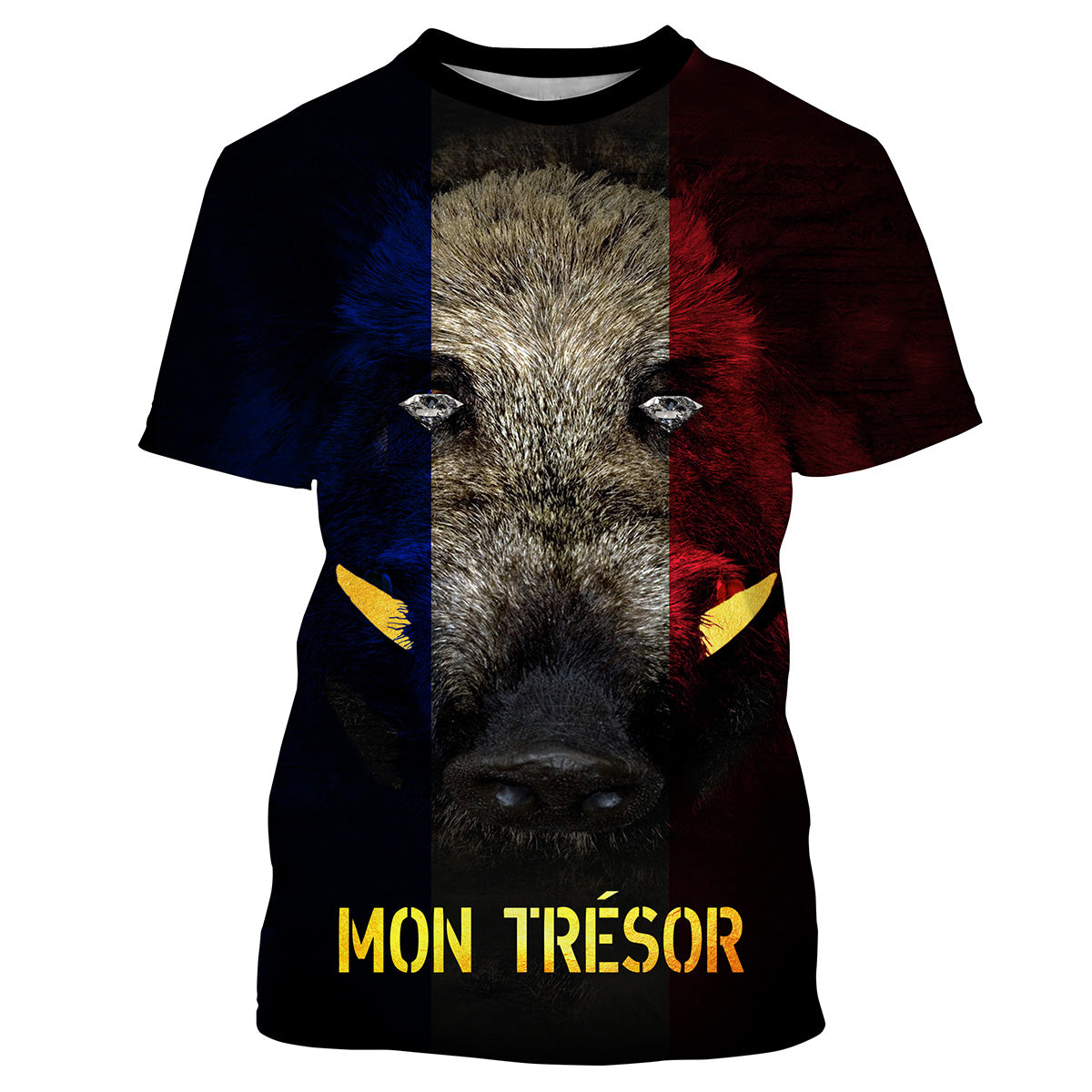 Hunting Boar, Boar Head, Funny Hunter T-Shirt, France Flag - VECHSA002