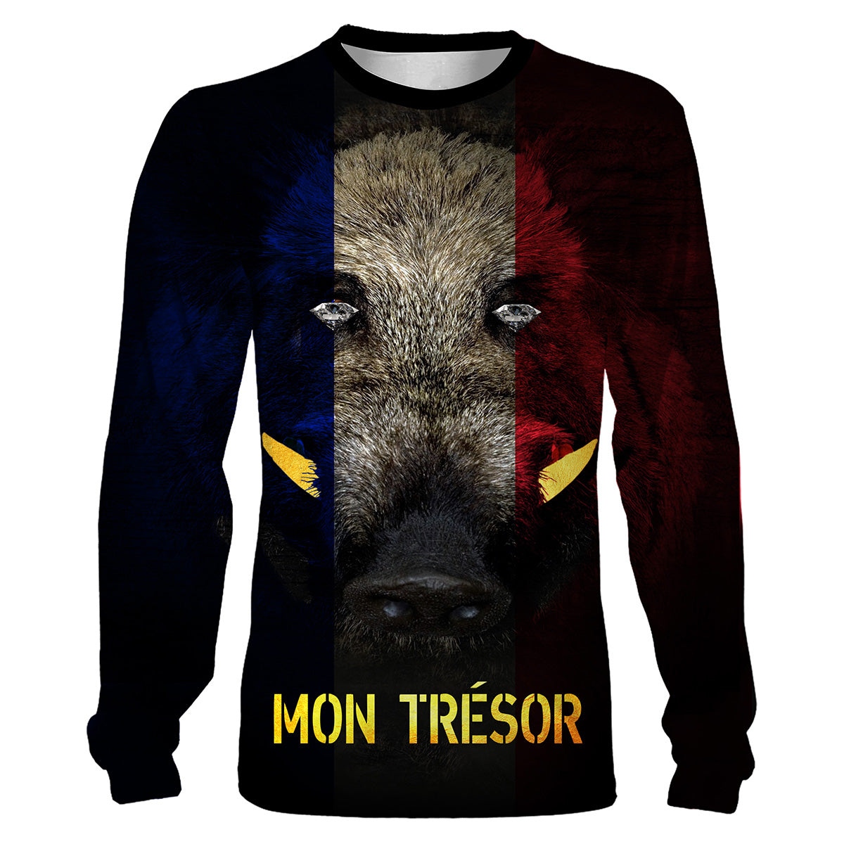 Hunting Boar, Boar Head, Funny Hunter T-Shirt, France Flag - VECHSA002