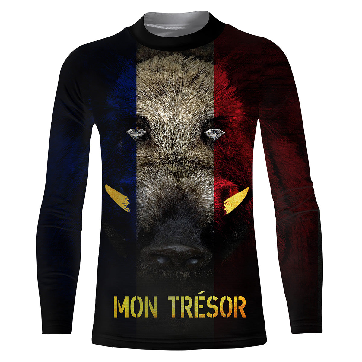 Hunting Boar, Boar Head, Funny Hunter T-Shirt, France Flag - VECHSA002