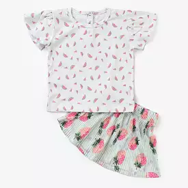 Infant Girls 2 Piece Set White Cotton Jersey Chery & Strawberry