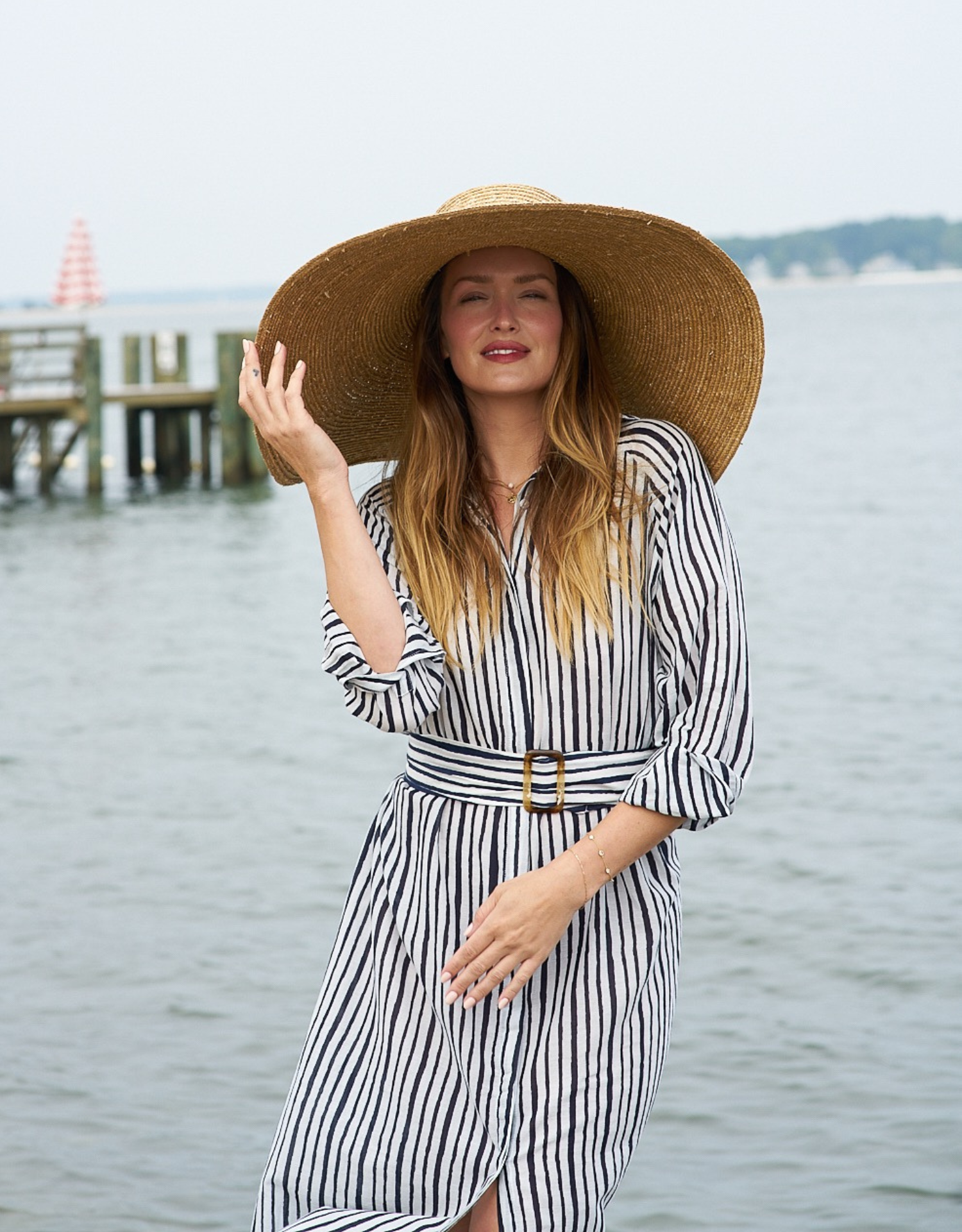 Jessie Shirt Dress with Belt - Scapello Stripe Royal Navy and White Cotton | Shop Online