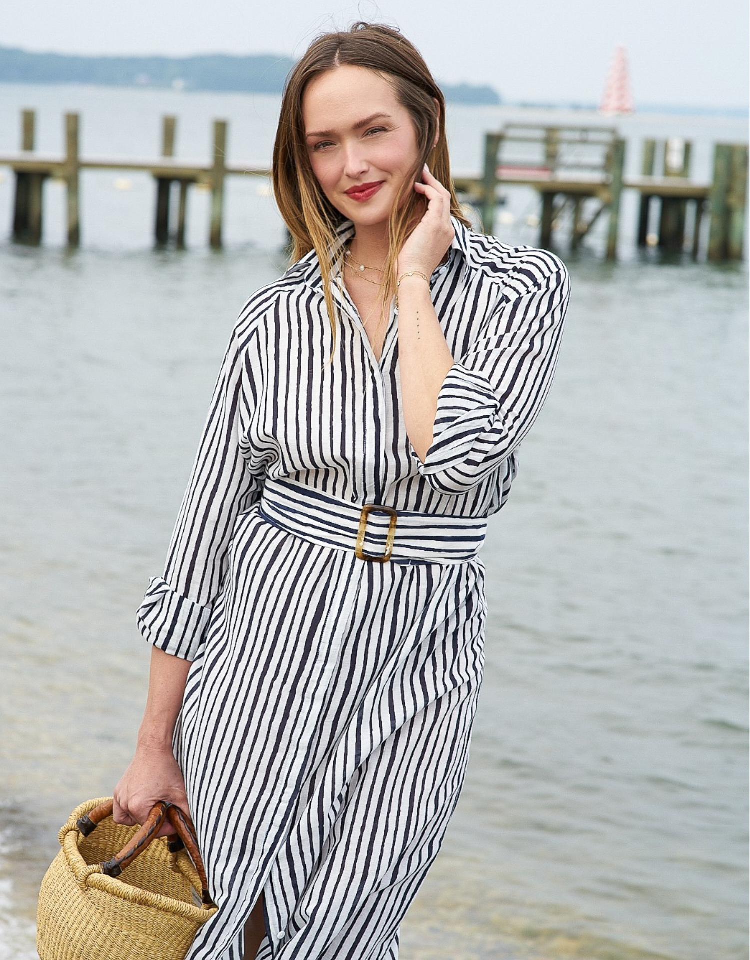 Jessie Shirt Dress with Belt - Scapello Stripe Royal Navy and White Cotton | Shop Online