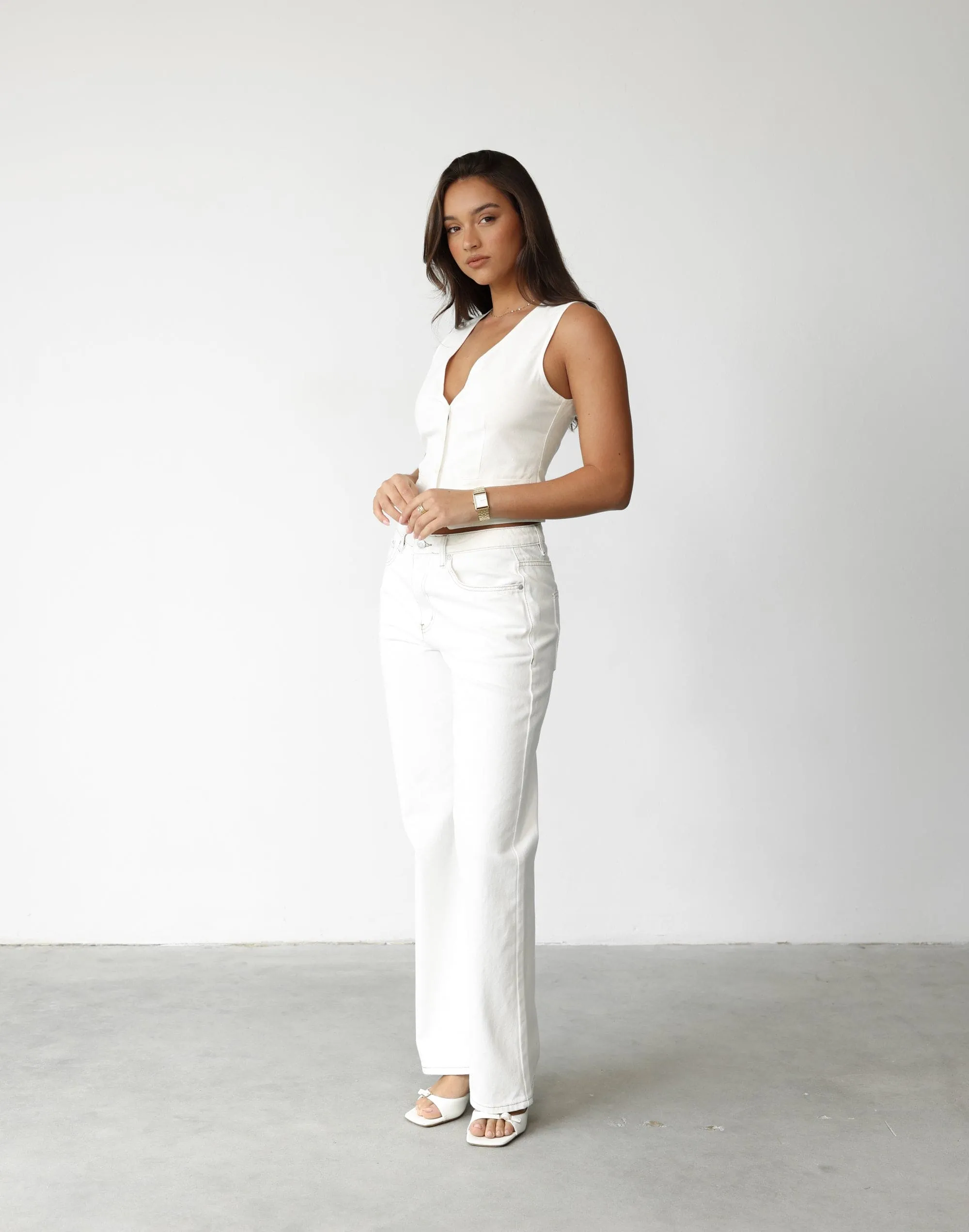 Keanna Linen Vest Top (White)