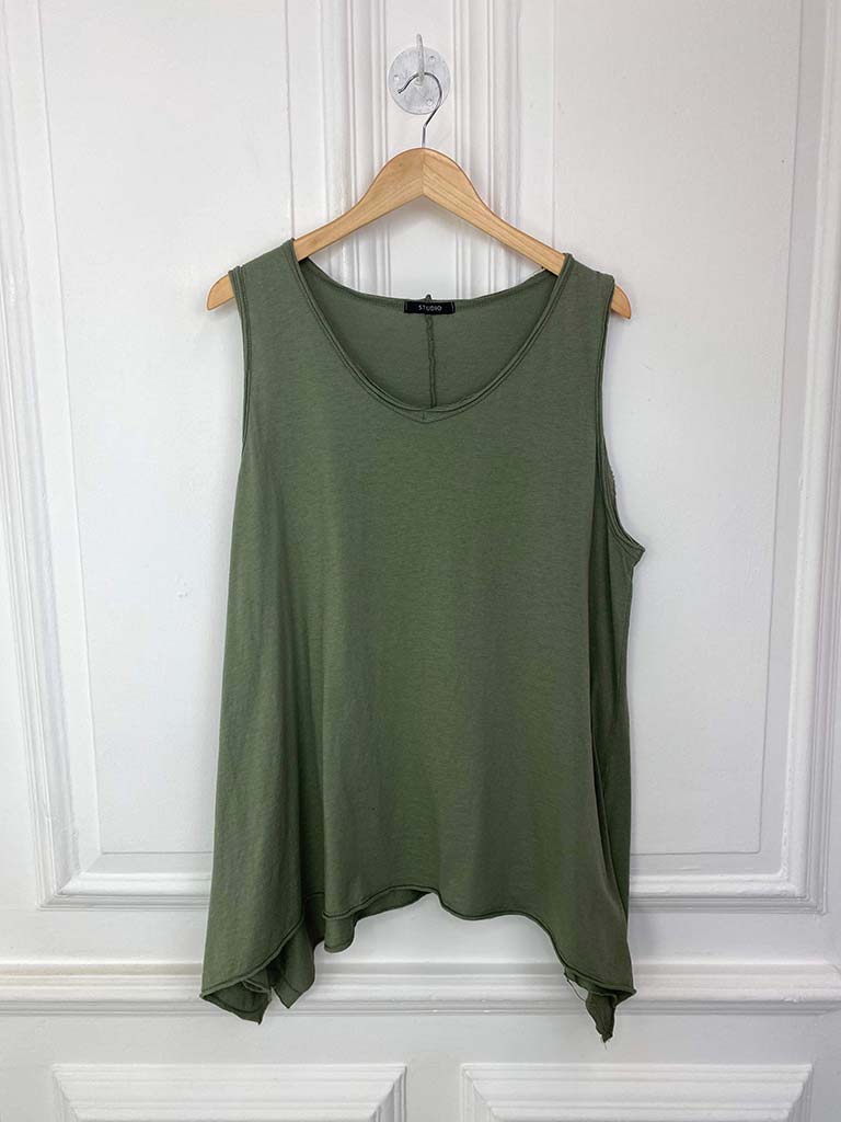 Khaki Swing Top - Raw Edge Jersey