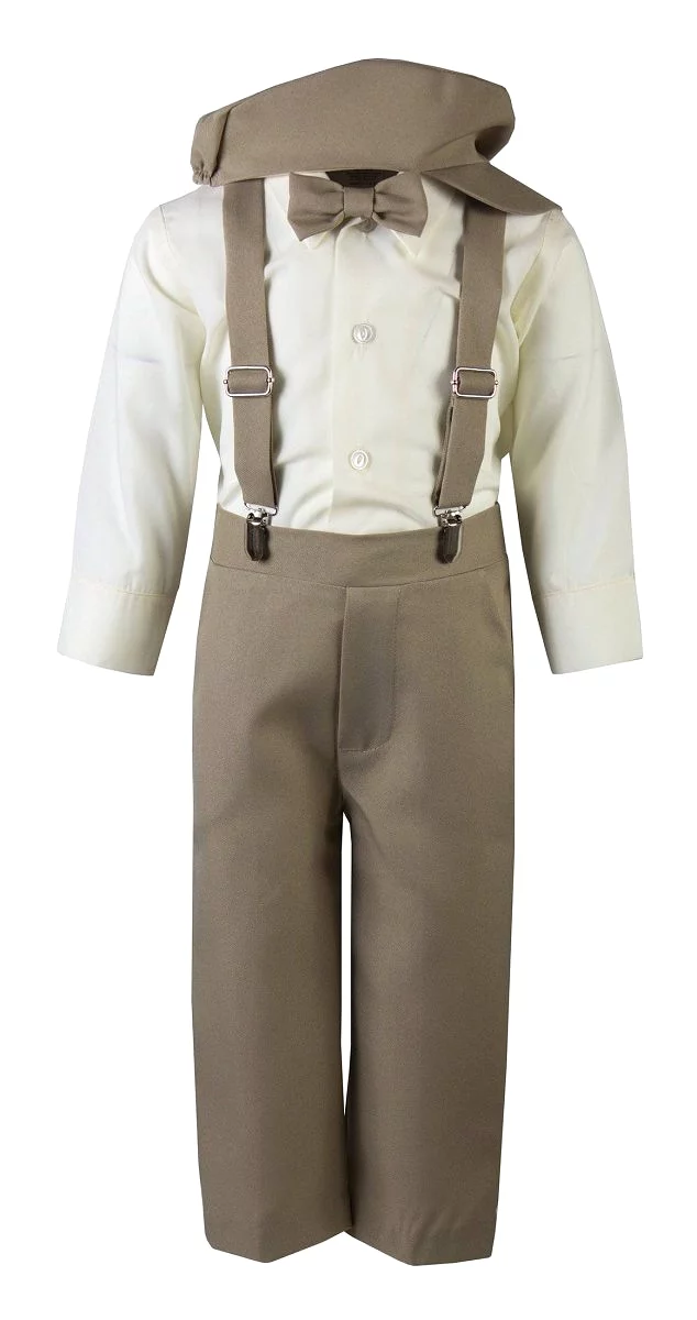 Kids Colored Suspender Pant Set with Pageboy Cap and Bow Tie