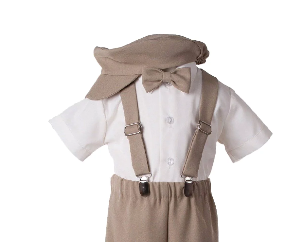 Kids Suspender Pant Set with Short Sleeve and Pageboy Cap