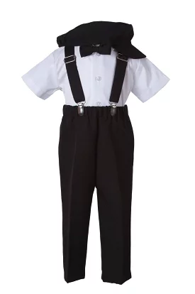 Kids Suspender Pant Set with Short Sleeve and Pageboy Cap